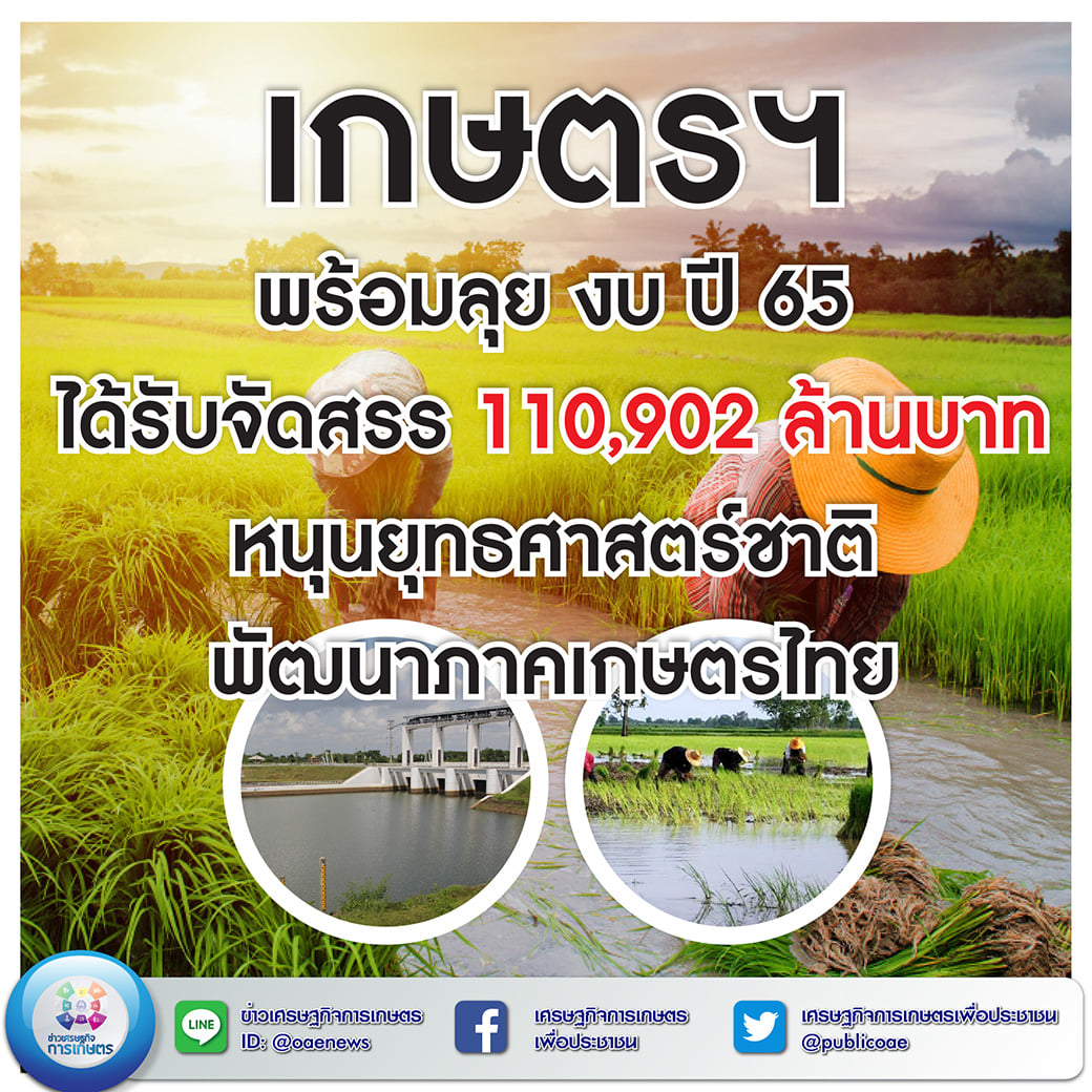 เกษตรฯ พร้อมลุย งบ ปี 65 ได้รับจัดสรร 110,902 ล้านบาท หนุนยุทธศาสตร์ชาติ พัฒนาภาคเกษตรไทย